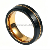 Bague en tungstène 8 mm avec incrustation noire en forme de corde pour homme – Cadeau idéal pour festival, fiançailles, mariage, amoureux, ami
