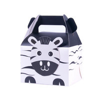 Caja de Regalo Infantil con Temática Animal, Orientada a PPWR, Reciclable, de Cartón Color Marfil, con Asa Personalizada, para Dulces, Comida y Recuerdos de Fiesta