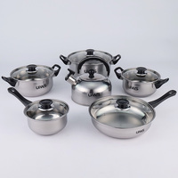Ensemble de casseroles et poêles à prix réduit, 12 pièces, en acier inoxydable, batterie de cuisine avec bouilloire sifflante