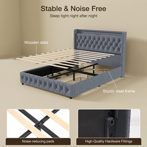 Cama Moderna Ajustable y Cómoda con Botones Decorativos, Almacenamiento, Estación de Carga, Cajones Debajo de la Cama, Alta Capacidad de Carga, Tapizada - Product Image 2