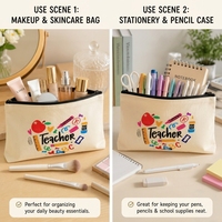 Sac de maquillage en toile de coton imprimé sur mesure OEM en gros, petits sacs cosmétiques zippés de marque, étui de rangement portable pour cosmétiques de voyage