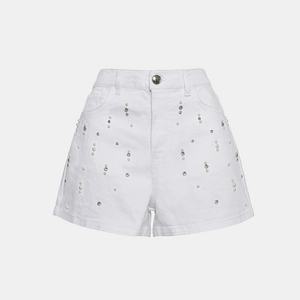 Shorts en jean de luxe pour femme, ornés de strass, coupe large, blanc, haute couture, été 2025 - Product Image 5