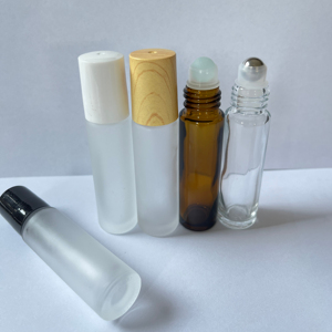 Flacon à bille en verre dépoli écologique 5ml/10ml - Capuchon effet bois réaliste - Remises en gros - Product Image 1