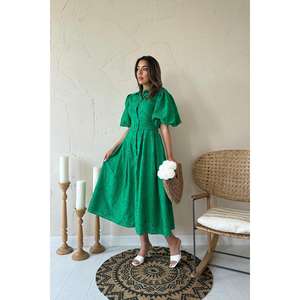 Vestido Corto Elegante de Oficina para Mujer con Mangas Abullonadas Verdes, Cinturón y Volantes, Tallas 2XL 3XL, Ideal para Otoño - Product Image 4