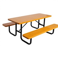 Table de pique-nique en métal d'extérieur commerciale avec bancs, ensemble de salle à manger rectangulaire robuste de 4/6/8 pieds pour restaurant, jardin, parc