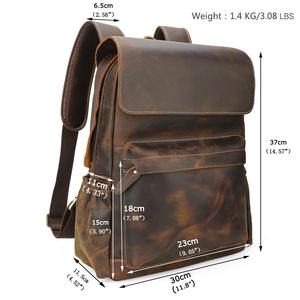Tiding Custom Vintage <strong>Brown</strong> Crazy Horse Leather 14 Inch Travel Laptop <strong>Backpack</strong> for Men - Product Image 2