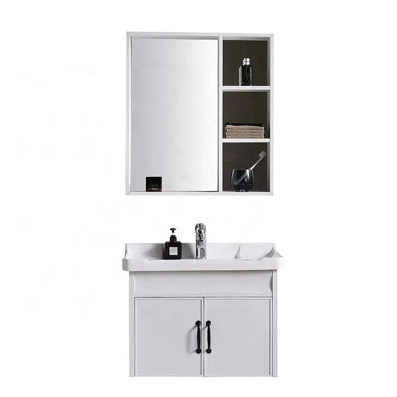 تصميم جديد الخشب الرقائقي الحديثة الحمام الغرور مع مرآة حوض غسيل للحمام الفندق