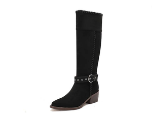 Stivali da Donna Western a Metà Polpaccio in <span class=keywords><strong>Camoscio</strong></span> con Punta Quadrata e Chiusura Slip-On, Stivaletti Lunghi Personalizzabili all'Ingrosso - Product Image 2