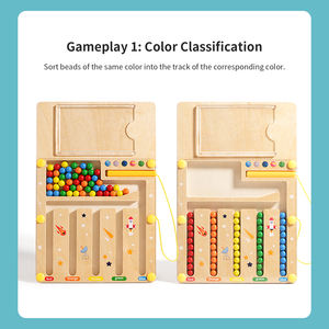 Jouets en bois : <span class=keywords><strong>labyrinthe</strong></span> à billes avec stylo et perles, <span class=keywords><strong>jeu</strong></span> <span class=keywords><strong>de</strong></span> déplacement, apprentissage du comptage et du tri des couleurs, puzzle en bois - Product Image 4