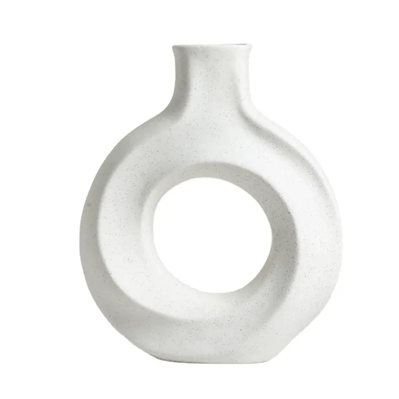 Minimalist ische nordische Boho Ins Style Keramik vase, Sand glasur weiße Blumen vasen, moderne Keramik hohle Donut Vase für Wohnkultur