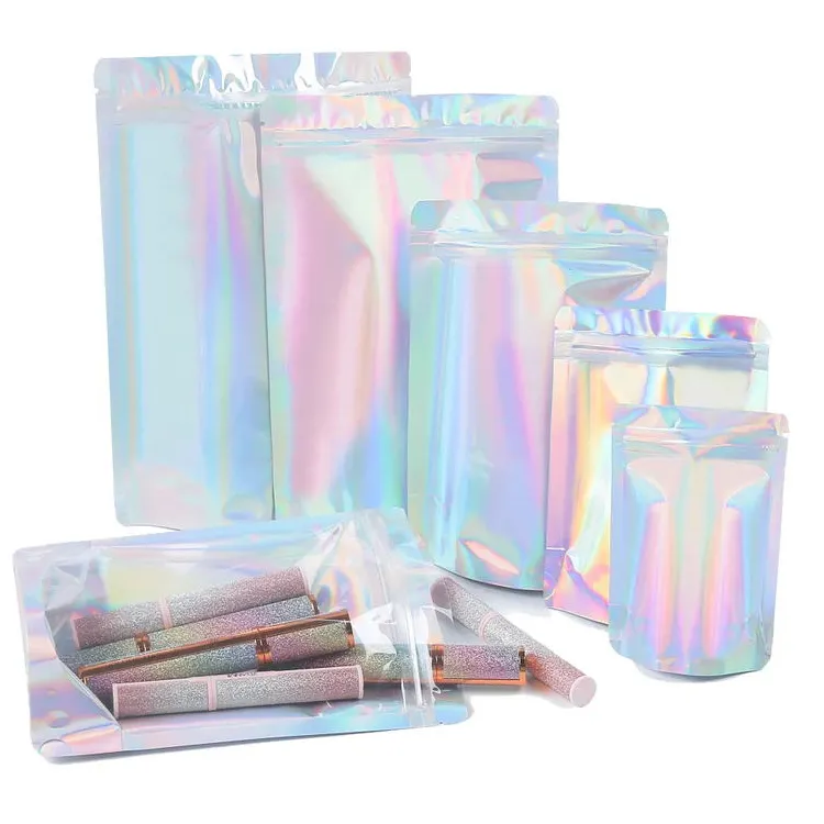 Wholesale 3.5g Printed Holographic Foil Ziplock Packaging plastic Mylar Bags For Edible Gummy Food with Zipper