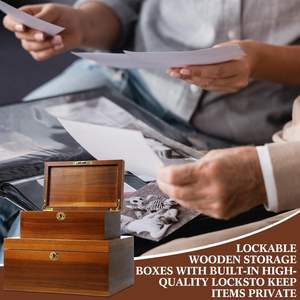 Boîte de rangement en bois d'acacia de taille personnalisée avec serrure coffre en bois rétro boîte-cadeau en bois pour recette bijoux - Product Image 4