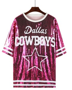2024 Top de lentejuelas para <span class=keywords><strong>mujer</strong></span> Dallas Theme Girls Wear Star COWBOYS camisetas a rayas con lentejuelas para <span class=keywords><strong>mujer</strong></span> Jersey Punk Camiseta larga Mini <span class=keywords><strong>vestido</strong></span> - Product Image 2