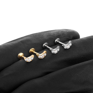 Moon Zircon <b>Earring</b> Stud 16G 1.2mm 8mm Stainless Steel Prong Setting Unisex <b>Piercing</b> Jewelry - Product Image 2