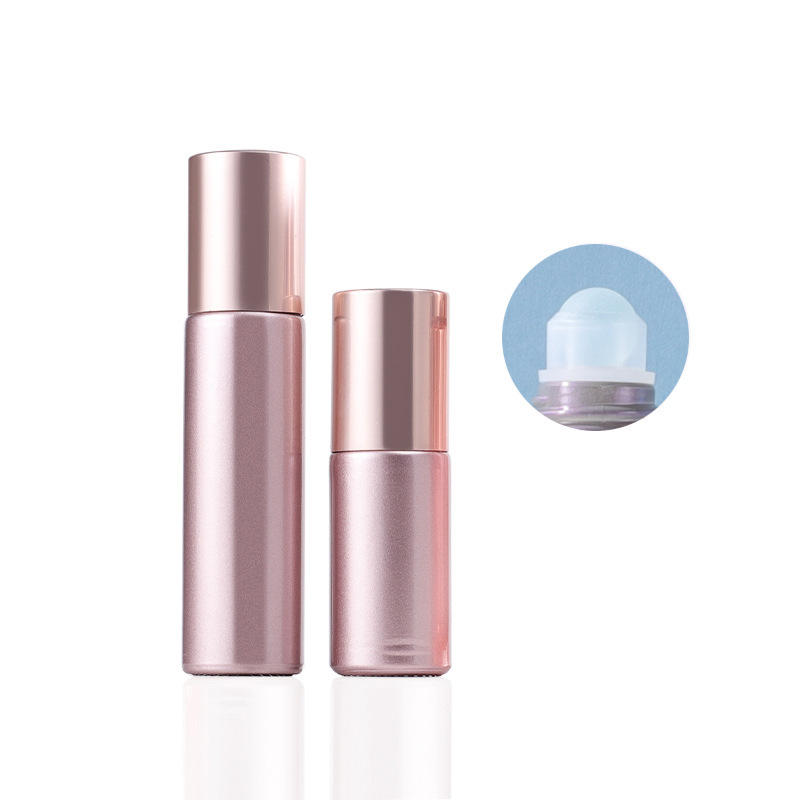 ขวดสีโรสโกลด์เคลือบด้านขนาด5มล. + ฝาปิดสีโรสโกลด์ + ลูกกลิ้งแก้ว