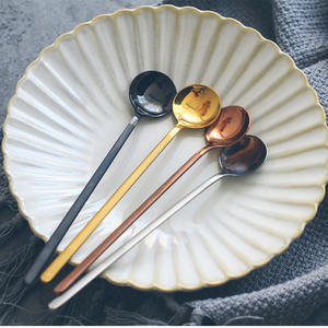 Cuchara de Postre de Acero Inoxidable 304 Estilo Europeo, Cuchara Larga para Café, Cuchara Redonda para Fruta y Yogur, Color Sólido - Product Image 2