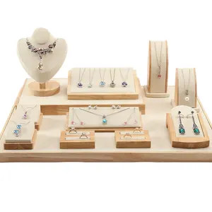 Harz schrank faltbar Bambus Holz Schmuck Display Set Schaufenster puppe Halskette Tablett halter Stand Büste Vitrine Veranstalter