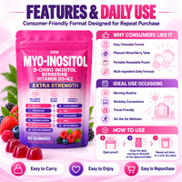Gummies Myo-Inositol D-Chiro Inositol à Étiquette Nettoyante en Gros – Soutien Quotidien au Bien-être Féminin, Saveur Baies Mixtes – Fourniture en Vrac OEM