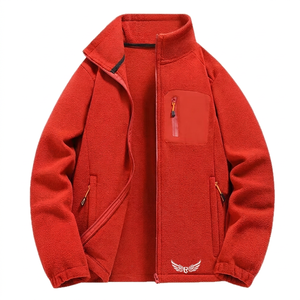 Men's Red <b>Fleece</b> <b>Jacket</b> Stand Collar Zipper Casual Waterproof Breathable <b>Thick</b> Winter Wear Front Logo - Product Image 1