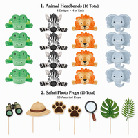 Serre-têtes en papier Animaux de la Savane & Accessoires Photo 16 Pièces Couronnes d'Animaux Sauvages pour Fêtes Anniversaires et Baby Showers