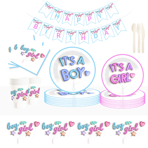DAMAI Gender Reveal Theme Disposable Dessert Dinner <b>Paper</b> Plates Cup Napkin Tableware Set for Party Supplies for Baby Shower - Product Image 1