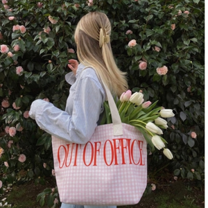 Sac fourre-tout en toile Sweetie, motif écossais rose, sac à bandoulière imprimé « Out Of Office », sac à main décontracté pour femme - Product Image 1