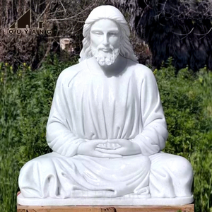 Estatua de Jesús de Mármol Blanco Tallada <span class=keywords><strong>a</strong></span> Mano, Tamaño Real, Escultura Religiosa de Cristo Sentado en Piedra para Decoración Exterior de Iglesias - Product Image 1