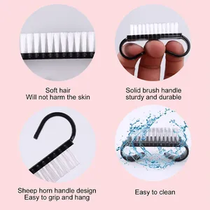 Black Nail Cleaning Brush Small Plastic Handle Brushes <b>Powder</b> <b>Dust</b> Soft Remover Nail Beauty Multi-functional Tools - Product Image 5