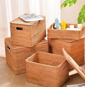 Handmade Rattan <b>Storage</b> <b>Basket</b> with Handles Eco Friendly Woven <b>Rectangular</b> Organizer Bin Cheap Price - Product Image 4