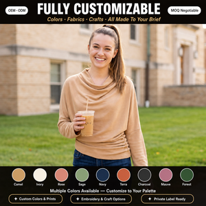 Suéter Casual <span class=keywords><strong>de</strong></span> Verano Estilo Old Money Personalizado para Mujer, Elegante, Cuello Redondo, Cintura Fruncida, Manga Abullonada, Color Camel, Fabricante OEM - Product Image 2