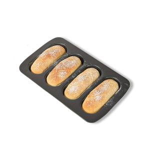 Teglia da forno per sandwich e baguette 34,6x21,5 cm 4 stampi perforati 7x17 cm in acciaio al carbonio antiaderente - Product Image 1