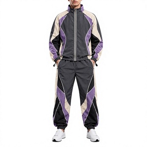 Ensemble de survêtement pour homme avec blocs de couleur, manches longues, fermeture éclair, col montant, style sportif, séchage rapide, polyester, vêtements d'automne - Product Image 1