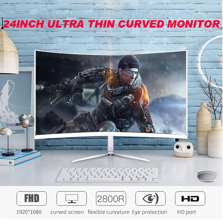 Bezel-Less 2800R 24 Inch FHD Cong Full HD Máy Tính Để Bàn Lcd Pc Led Hiển Thị Màn Hình Màu 24''