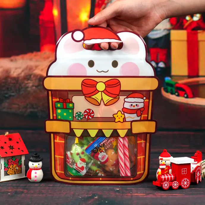 Kerst Snoepzak Nieuw Ontwerp Zoete Verpakking Zakje Met Rits Handvat Santa Claus Biscuit Plastic Verpakking Zak