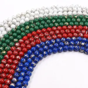 10mm Red White Green Blue Color Small Hole Traceless beads with golden thread glass beads for decoration