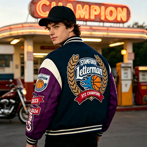 Chaqueta de Béisbol Bordada con Detalles Elaborados, Estilo Universitario y Motociclista, para Reuniones Urbanas y Personalización de Equipos, Venta al Por Mayor de Fábrica ODM - Product Image 2