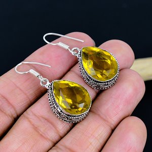 Handmade citrine Drop <b>Earrings</b> Dangle Drop <b>Earrings</b> Stylish Gemstone <b>Earring</b> Handmade Gemstone <b>Earrings</b> Dangle Drop <b>Earrings</b> - Product Image 2