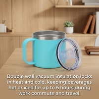 Mug à café isotherme à double paroi en acier inoxydable 304 de 14 oz avec poignée, tasse à boisson réutilisable pour le bureau, la maison et les voyages
