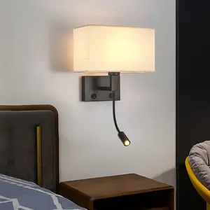 USB 충전 포트 패브릭 갓 벽 램프와 사용자 정의 실내 북유럽 홈 호텔 침대 옆 조명