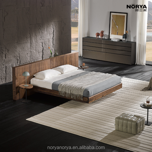 NORYA Modern Walnut Solid Wood <b>Bed</b> <b>Frame</b> King Size Minimalist <b>Platform</b> for Home Bedroom Furniture With Structure N6 Premium Waln - Product Image 2