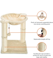 Tour d'activités pour chat en bois, multi-niveaux, avec hamac, griffoir, montage facile, balle interactive suspendue en peluche, griffoir en sisal durable