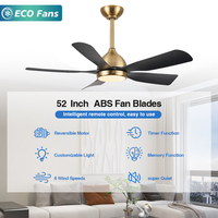 Ventilateur de plafond contemporain de 52 pouces avec 5 pales en ABS, finition noir et or, éclairage LED et télécommande à moteur DC