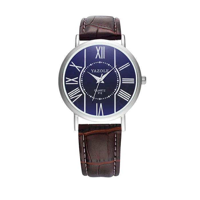 Yazole-reloj analógico de cuarzo M 312 para hombre y mujer, accesorio de pulsera resistente al agua con calendario, complemento masculino de marca de lujo con diseño de Rayo Azul y cuero