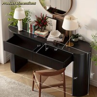 Table console ovale cannelée de style mid-century avec 2 tiroirs, en bois écologique, pour salon, entrée, couloir, hôtel