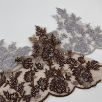 Garniture en dentelle brodée colorée de 23.5cm de large personnalisée, accessoires de vêtement en tissu de mariage perlé