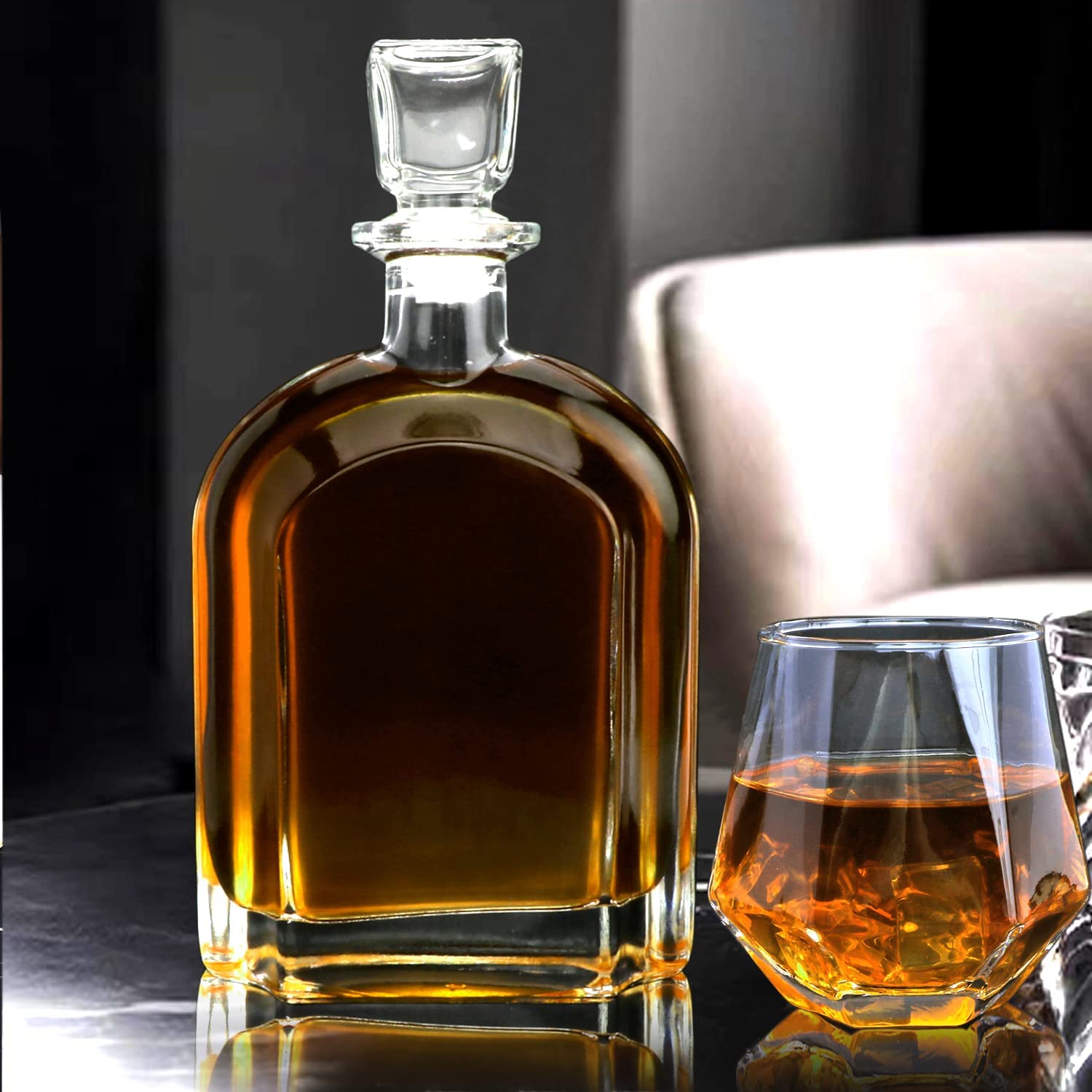 24oz Whiskey Glass Bottle,Decanter Set with Glasses,Delicate Decanter Set