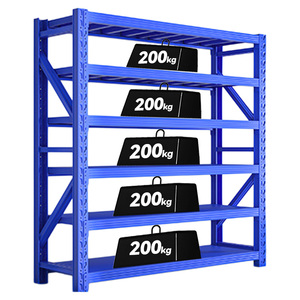 Étagère de rangement à 4/5 niveaux Étagère à usage moyen Étagères d'entrepôt en acier Étagère en métal réglable 200kg Assemblage relevable Étagère sans boulon - Product Image 1