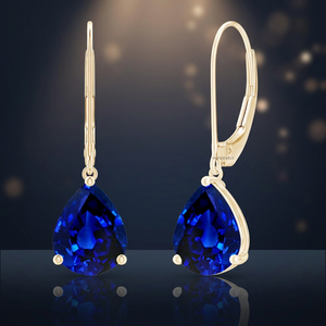 Boucles d'oreilles pendantes tendance Vaayu Jewels pour femme, en or 10K 14K 18K et argent 925 935, saphir taille poire, sertissage griffe, bijoux de mariage - Product Image 1