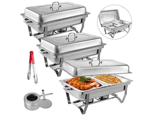 3 Packs double pans 2 compartment 8 Quart Rectangular Chafer Stainless Steel Chafing Dishes
