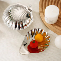 Plat de service en acier inoxydable 304 poli en forme de coquille pour condiments, fruits, collations, caviar et fromage